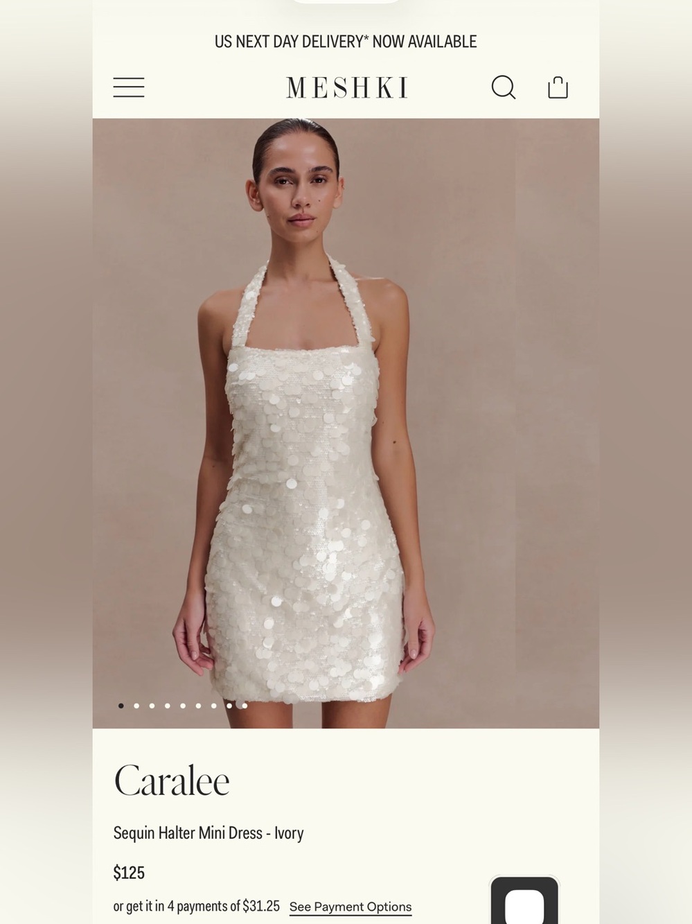 Meshki Caralee Sequin Halter Mini Dress - Ivory